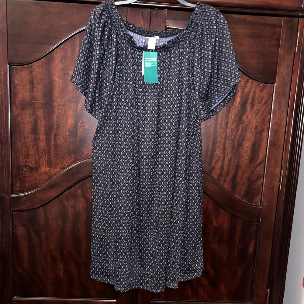 H&M Black and White Printed Midi Dress